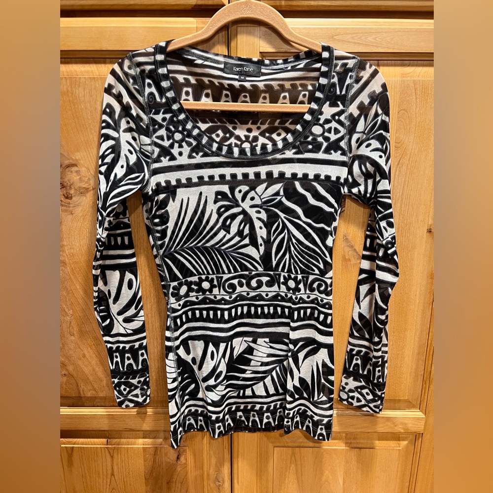 Karen Kane Mesh Tattoo Sheer Black & White Medium Blouse